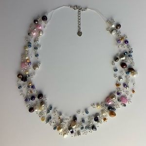 Floating Pearls Illusion Necklace Multi-strand Freshwater Pearls Multicolored